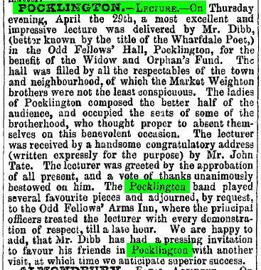 Lecture in the Oddfellows Hall, Pocklington in 1841